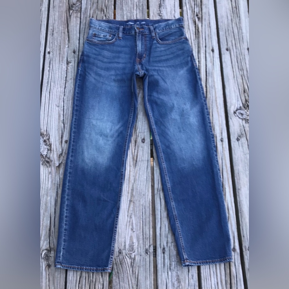 Mens 31 X 32 OLD NAVY Built In Flex Loose Fit Straight Med Dark Wash Denim Jeans